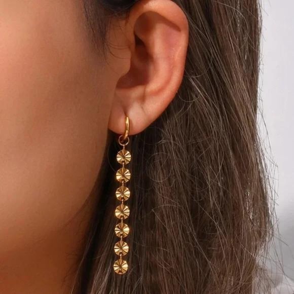 NEW TASSEL CHAIN 18K GOLD DANGLE DROP EARRINGS - Picture 1 of 6